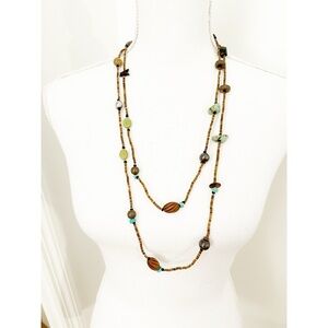 Silpada Sterling Silver Turquoise Heishi Beaded Shell Wood Vintage Necklace 60”